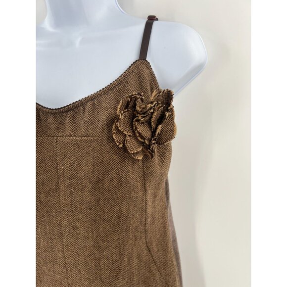 Benetton M Brown Herringbone Dress Wool Blend Flower Y2K Slip Jumper Made Italy - Picture 3 of 12